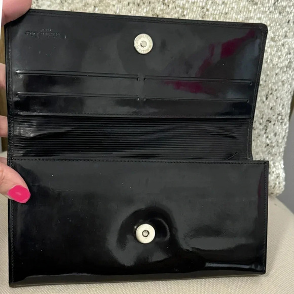Vintage CHRISTIAN DIOR Evening Black Patent Leather Long Wallet Silver Logo - Picture 4 of 15